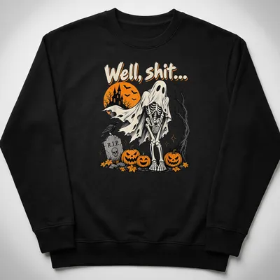 Vintage spooky shirt featuring a skeleton ghost and humorous text — printed on a unisex sweatshirt