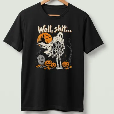 Vintage spooky shirt featuring a skeleton ghost and humorous text