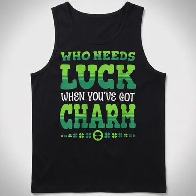 Bold typography on St. Patrick's Day themed shirt with green and white colors — printed on a tank top