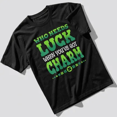 Bold typography on St. Patrick's Day themed shirt with green and white colors