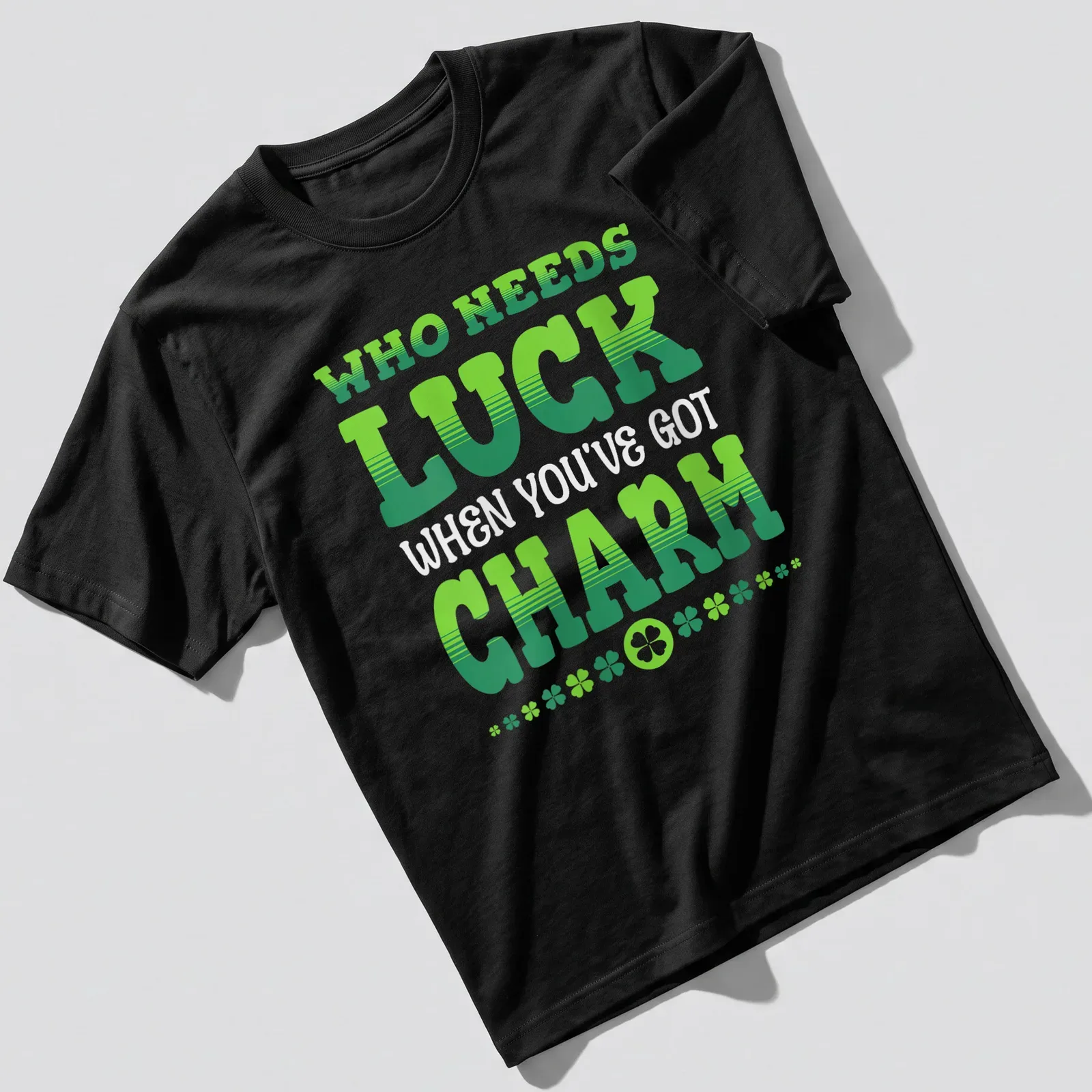 Bold typography on St. Patrick's Day themed shirt with green and white colors — printed on a unisex t-shirt