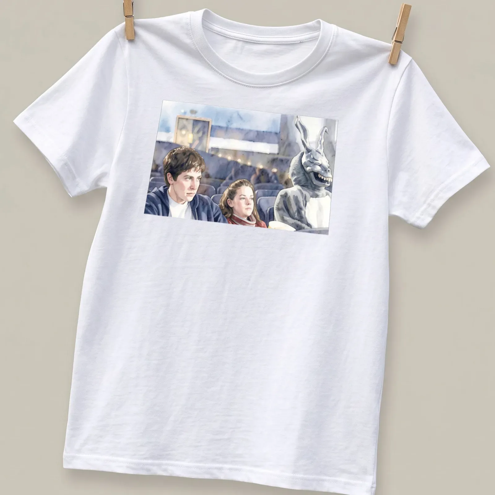 Watercolor design of a bunny suit character with humorous text — printed on a unisex t-shirt