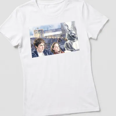 Watercolor design of a bunny suit character with humorous text — printed on a women's shirt