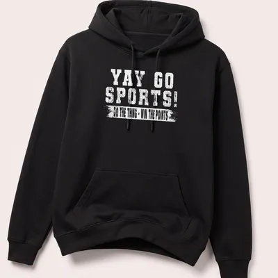 Vintage style t-shirt with 'YAY GO SPORTS' printed in bold lettering — printed on a unisex hoodie