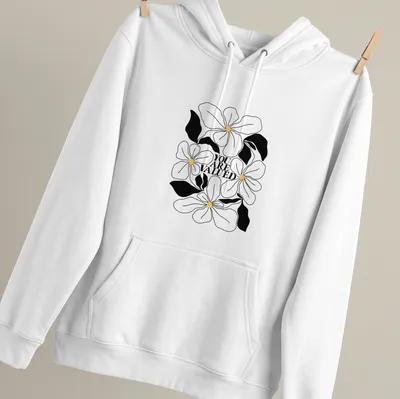 Line-art design featuring flowers with the phrase 'YOU ARE VALUED' in black, white, and yellow. — printed on a unisex hoodie