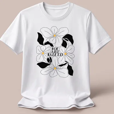 Line-art design featuring flowers with the phrase 'YOU ARE VALUED' in black, white, and yellow.