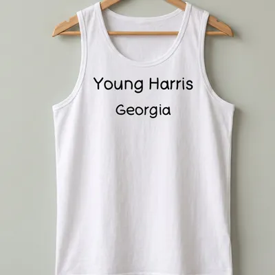 Handwritten Young Harris Georgia T-shirt with playful design — printed on a tank top