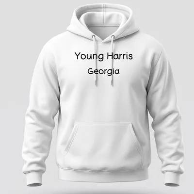 Handwritten Young Harris Georgia T-shirt with playful design — printed on a unisex hoodie