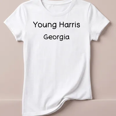 Handwritten Young Harris Georgia T-shirt with playful design — printed on a women's shirt