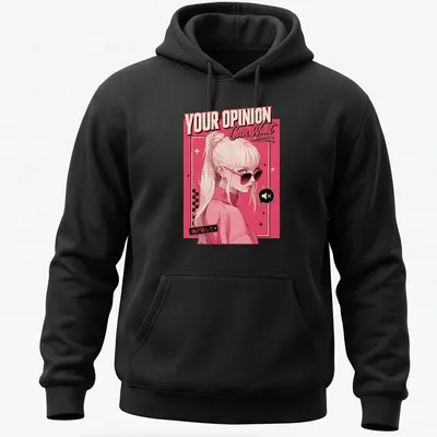 Anime-inspired t-shirt with a stylish girl and the phrase 'YOUR OPINION Can Wait' — printed on a unisex hoodie